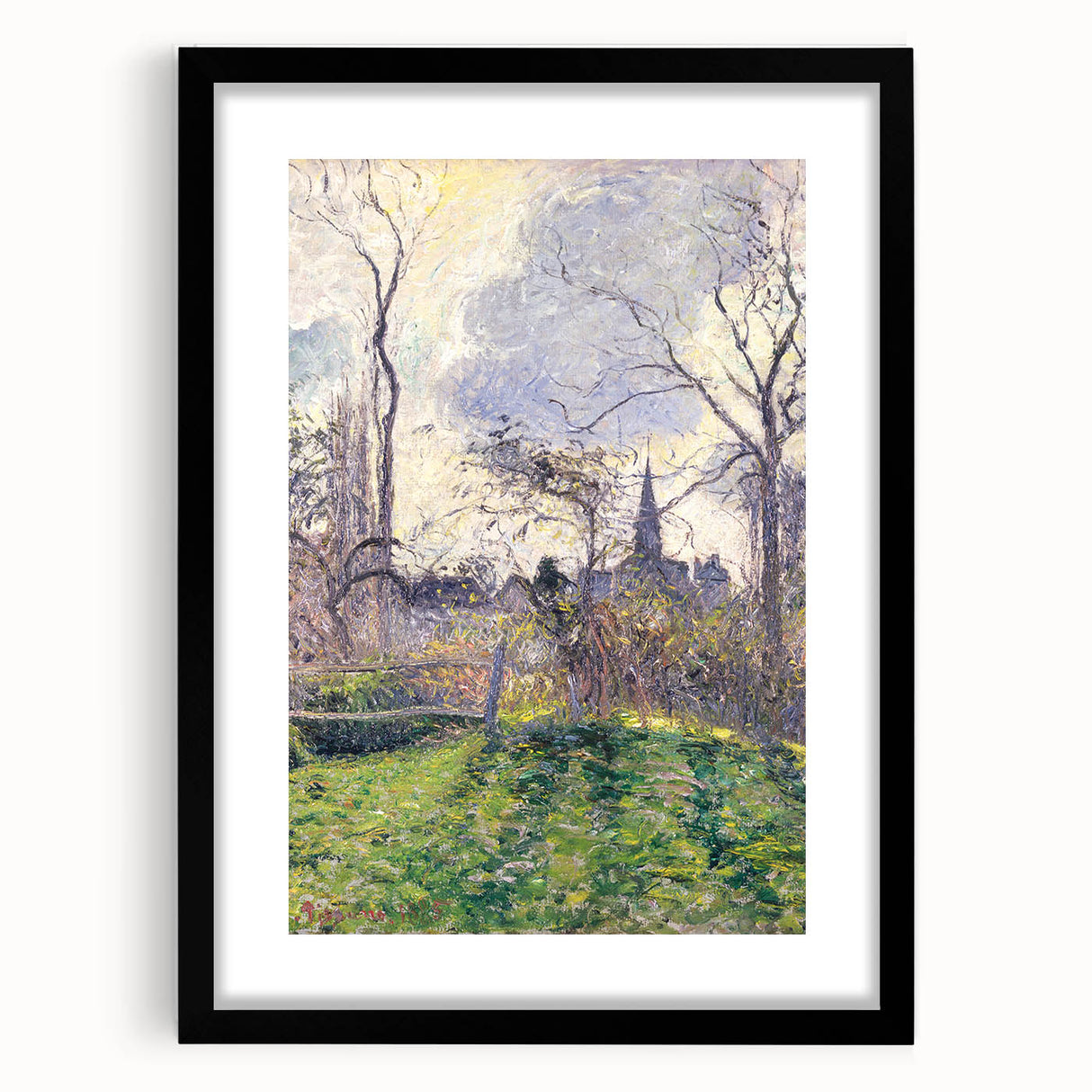 Colorful, abstract art print of textured brush strokes in vibrant hues on an extra large canvas, framed in black.