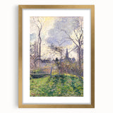 Extra large wall art featuring an abstract print of Camille Pissarro’s work in a gold frame, ideal for living room decor.