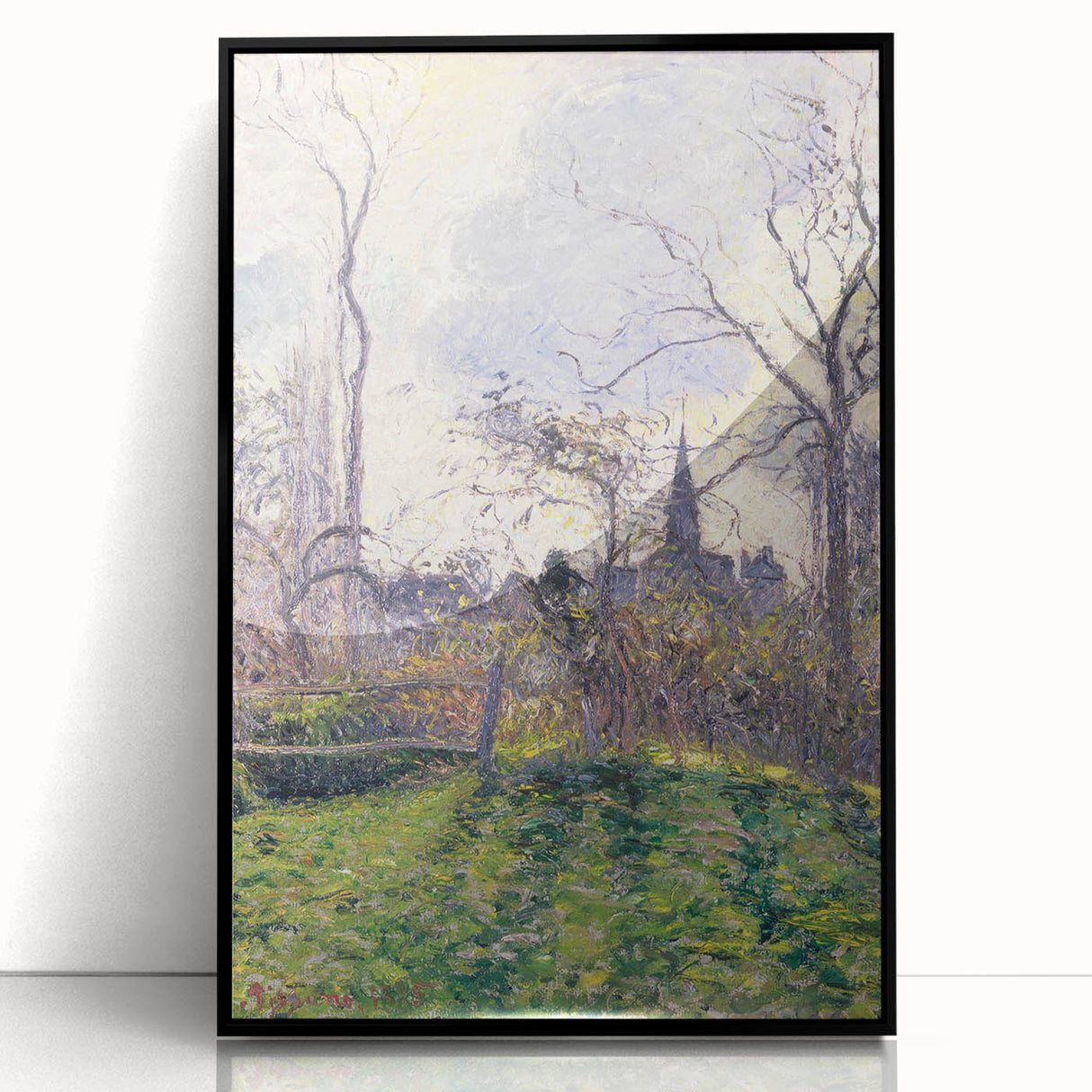 Large abstract wall art depicting a mid-century modernist scene in muted earth tones on a framed acrylic.