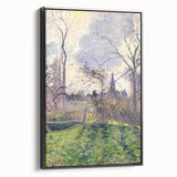 Black and white wall art featuring a vintage poster-style landscape painting on a framed canvas, ideal for bedroom decor.