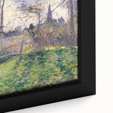 Extra large black wall art featuring a textured, colorful impressionist style painting by Camille Pissarro.