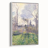 Vintage poster art of a colorful Camille Pissarro painting on extra large framed canvas, ideal for living room decor.