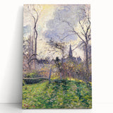 Black and white print of Camille Pissarro's impressionist artwork on stretched canvas.