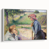 Framed canvas of Camille Pissarro's vintage poster art in colorful palette, ideal for living room decor.