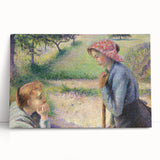 Large black and white print of Camille Pissarro's impressionist artwork on stretched canvas, ideal for kitchen wall art.