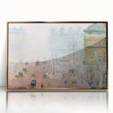 Large art print of Camille Pissarro's painting in a gold frame, featuring a rural landscape scene.
