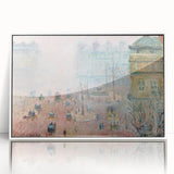 Art deco poster featuring a Camille Pissarro design in muted colors on a white acrylic frame.