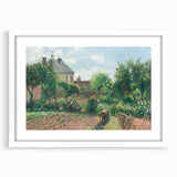 Abstract art print of a colorful Camille Pissarro design in a white frame, suitable for bedroom or dining room decor.