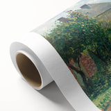 Art deco poster of a pastoral landscape with muted green and beige tones on rolled canvas, ideal for nursery wall art.