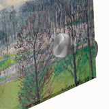 Mid-century modernist art by Camille Pissarro, featuring abstract shapes in muted tones on acrylic glass.