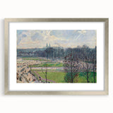 Textured abstract art print by Camille Pissarro in silver frame, displaying muted earth tones, ideal for bedroom art.