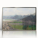 Mid-century modernist acrylic print of a Camille Pissarro painting in a silver frame, ideal for nursery wall art.