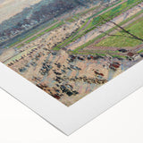 Art deco poster featuring a cityscape in muted gold and teal tones, printed on rolled canvas, suitable for dining room decor.