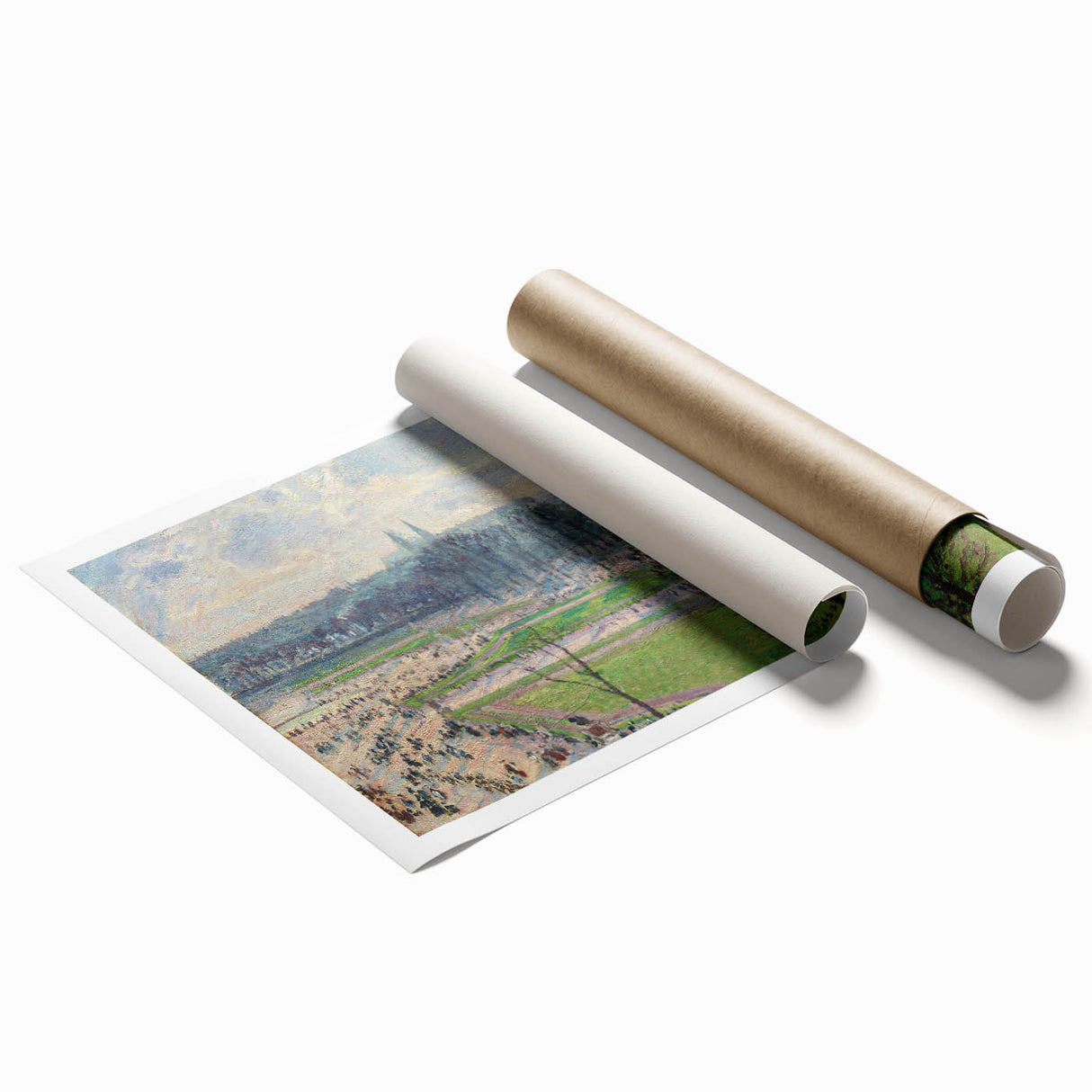 Extra large rolled print of Camille Pissarro's floral art in soft pastel tones.