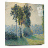 Acrylic print of a Camille Pissarro-inspired abstract design in earthy tones, ideal for bedroom or dining room art.