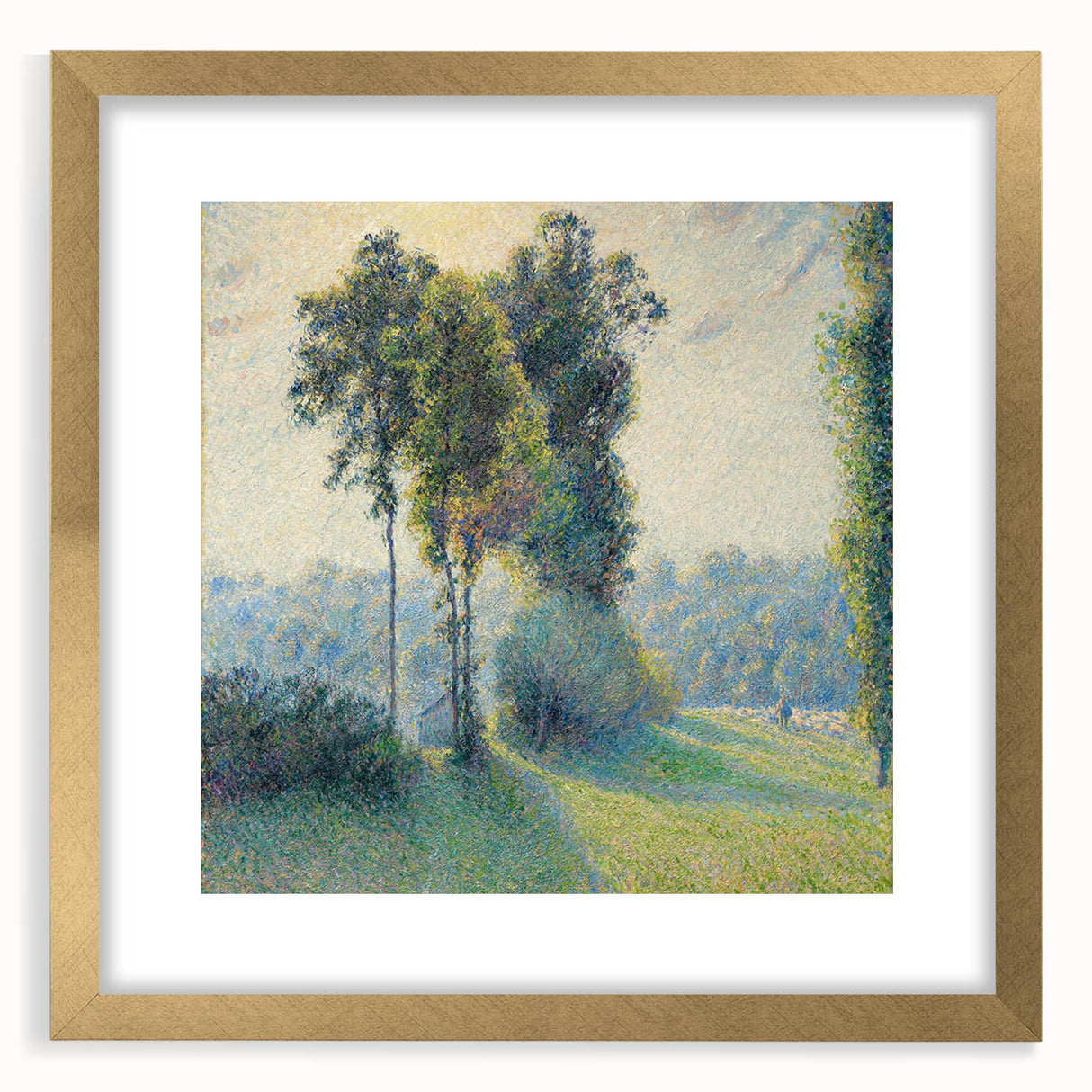 Extra large abstract art print featuring textured strokes of earthy tones on a gold-framed canvas.