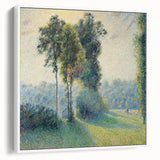 Extra large vintage poster art of a colorful Camille Pissarro painting in a black frame, ideal for living room decor.