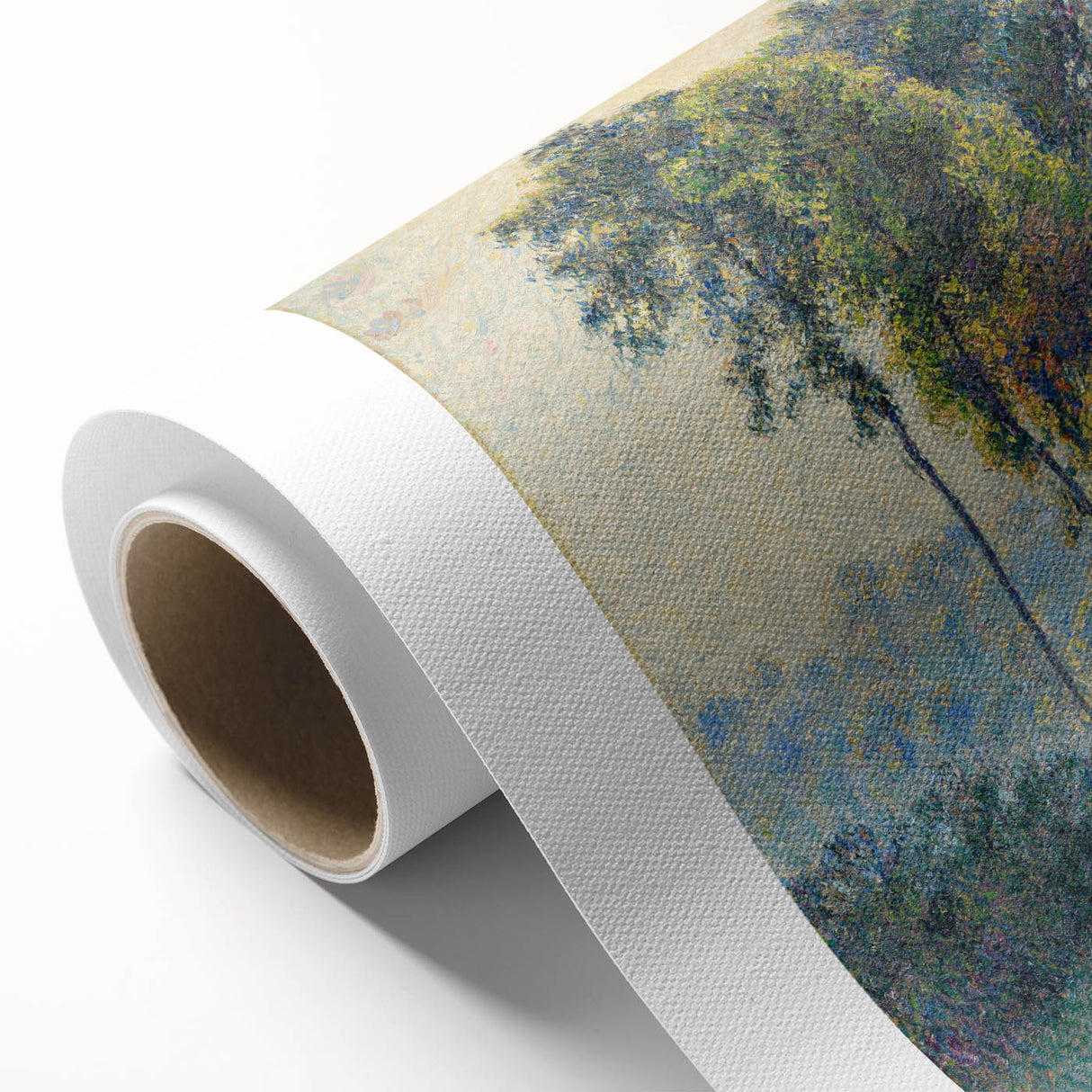 Art deco style poster featuring a serene landscape with soft pastel colors.