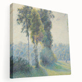 Large impressionist-style painting by Camille Pissarro on stretched canvas, featuring soft pastel colors.