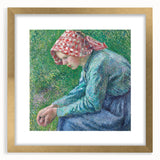 Extra large framed wall art featuring an abstract print of Camille Pissarro's design in gold tones.