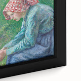 Extra large framed canvas featuring a close-up of a Camille Pissarro-inspired colorful, textured painting.