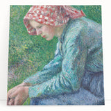 Black and white print of Camille Pissarro's painting on stretched canvas, ideal for kitchen wall art or bedroom ambiance.