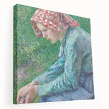Camille Pissarro inspired impressionist landscape on large stretched canvas, featuring soft earth tones.