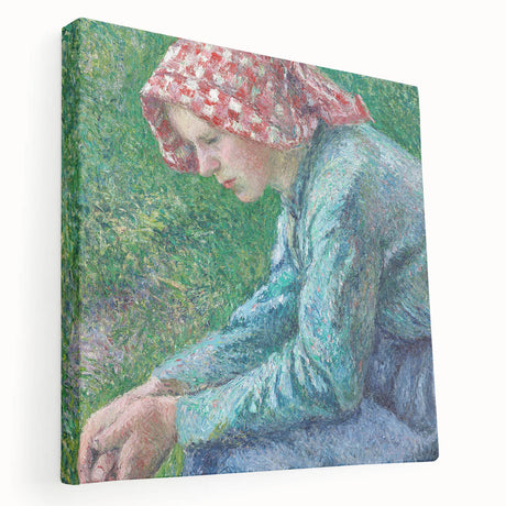 Camille Pissarro inspired impressionist landscape on large stretched canvas, featuring soft earth tones.