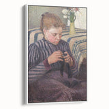 Vintage poster art of a Camille Pissarro painting on framed canvas, featuring colorful art in a black and white theme.