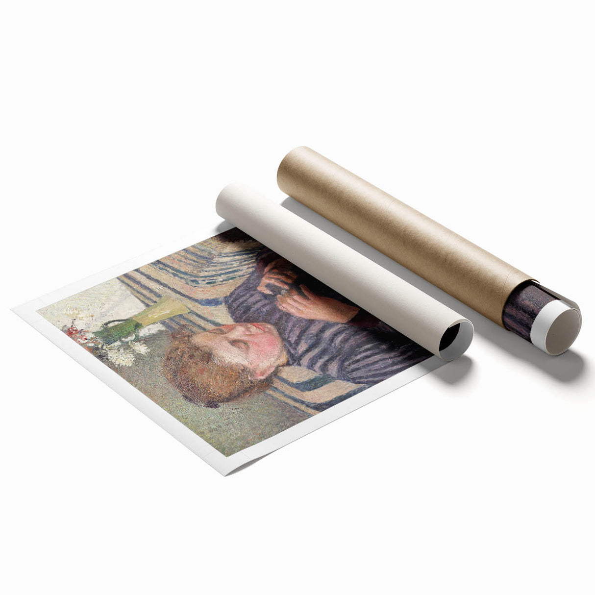 Extra large rolled print of a Camille Pissarro floral art, with soft pastel hues, ideal for classy bathroom wall art.