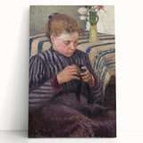 Black and white print of a Camille Pissarro painting on stretched canvas, ideal for kitchen wall art.