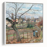 Vintage poster art of a colorful Camille Pissarro painting in a black frame, ideal for extra large living room decor.