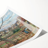 Extra large wall art featuring line art flowers in muted earth tones on a rolled canvas.