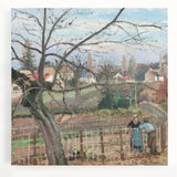 Black and white print of a rural landscape on stretched canvas, suited for kitchen wall art.