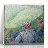 Acrylic print of Camille Pissarro's impressionist painting in white frame, ideal for modern art wall decor in a nursery.