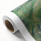 Art deco poster of a serene landscape in soft green and blue tones on rolled canvas, ideal for nursery wall art.