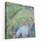 Side view of a stretched canvas featuring Camille Pissarro's impressionist artwork, ideal for kitchen wall art.