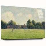Acrylic print of a Camille Pissarro inspired abstract scene in muted earth tones, ideal for bedroom or dining room art.