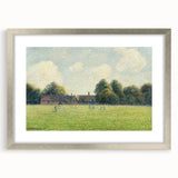 Textured abstract art print of a serene landscape in earth tones, framed with a silver mat, suitable for bedroom decor.