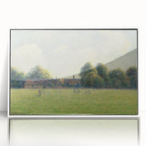 Acrylic print of Camille Pissarro's impressionist painting in white frame, featuring soft pastel colors.