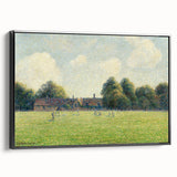 Black and white framed canvas of a vintage landscape painting, ideal for bedroom wall decor.