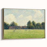 Vintage poster art of a Camille Pissarro landscape painting on a black framed canvas, ideal for bedroom wall art.