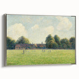Framed canvas featuring a Camille Pissarro-inspired landscape painting with vibrant colors.