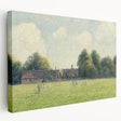 Side view of a large Camille Pissarro-inspired impressionist canvas art, featuring lush green and earth tones.