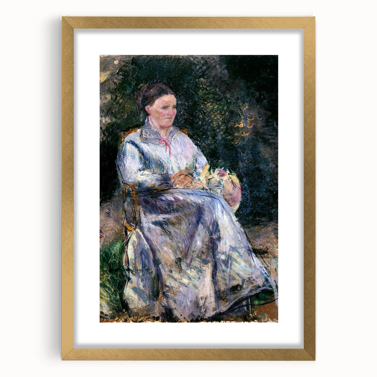 Extra large wall art featuring an abstract print of Camille Pissarro's design in textured shades of gold and cream.