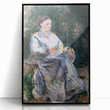 Large abstract wall art depicting a mid-century modernist scene in muted earth tones on a black framed acrylic print.