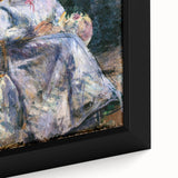 Close-up of a Camille Pissarro-inspired black wall art on framed canvas, featuring textured, colorful brushstrokes.