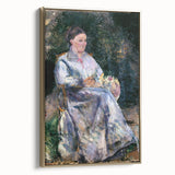 Vintage poster art featuring a landscape painting by Camille Pissarro, in a gold frame, ideal for bedroom wall decor.