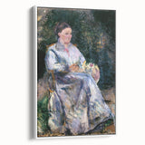 Vintage poster art of a vibrant, colorful Camille Pissarro painting in a white frame, ideal for living room decor.