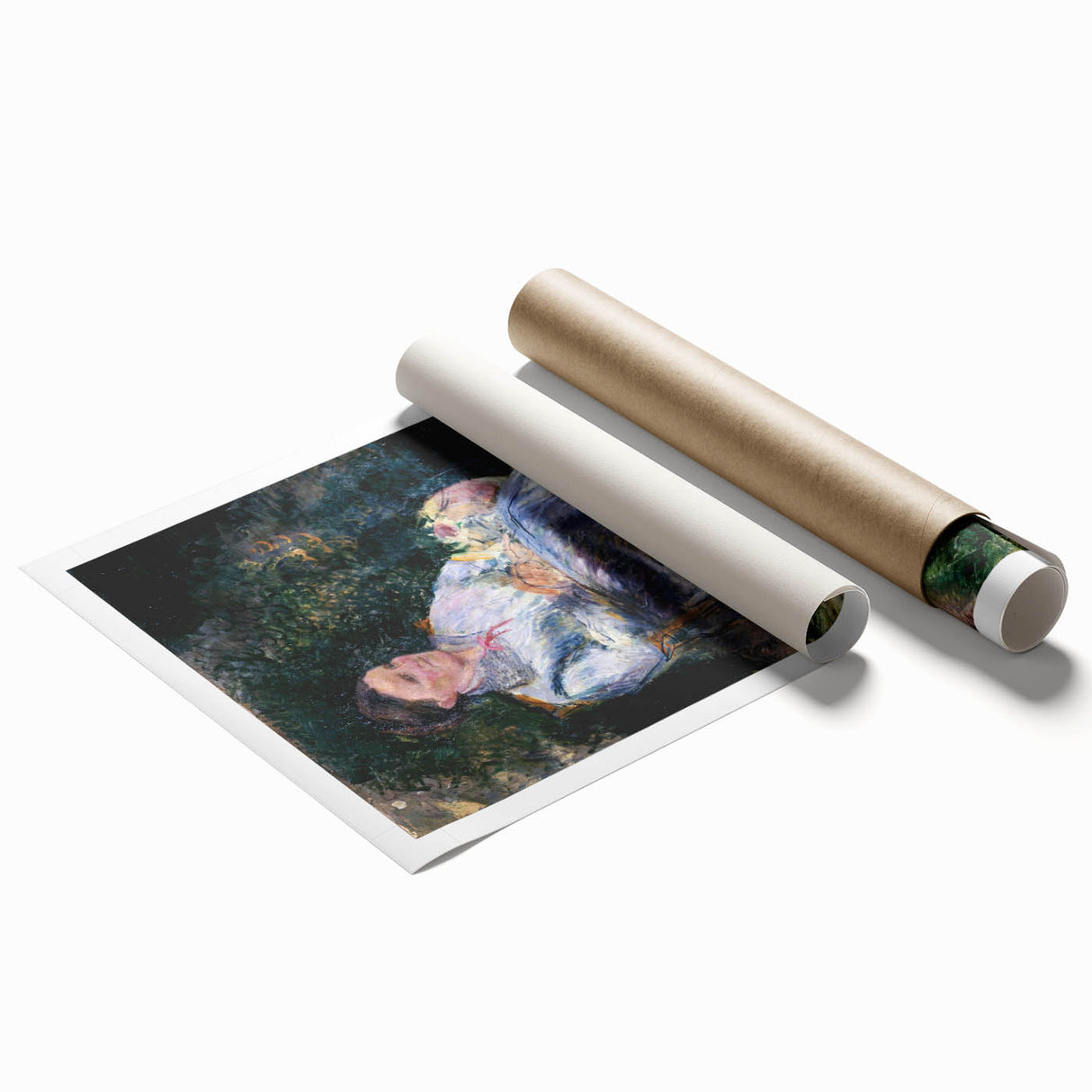 Extra large rolled print featuring a floral design in muted greens and yellows.